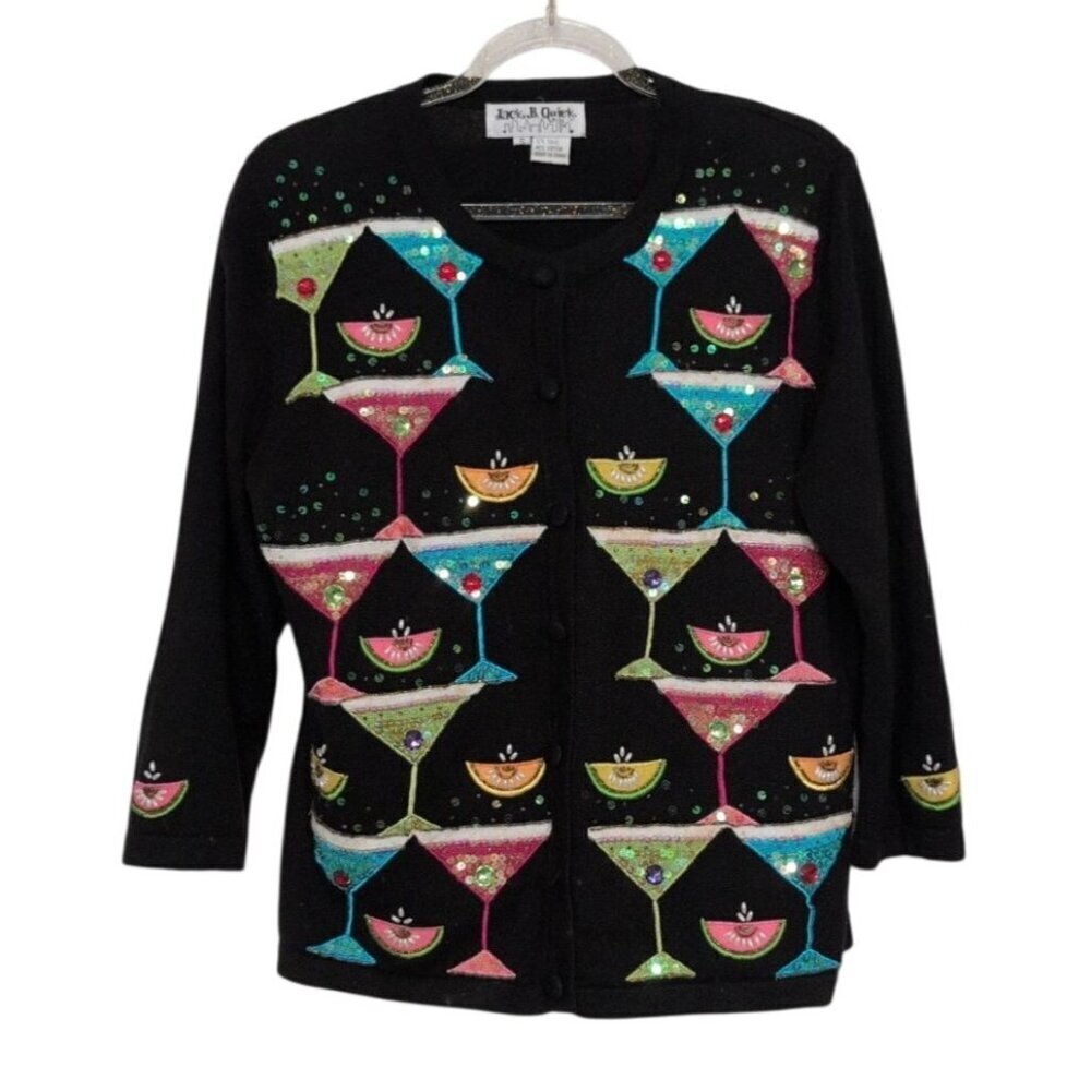 Vintage Jack B Quick Cocktail Martini Cardigan Womens Size Small Embellished